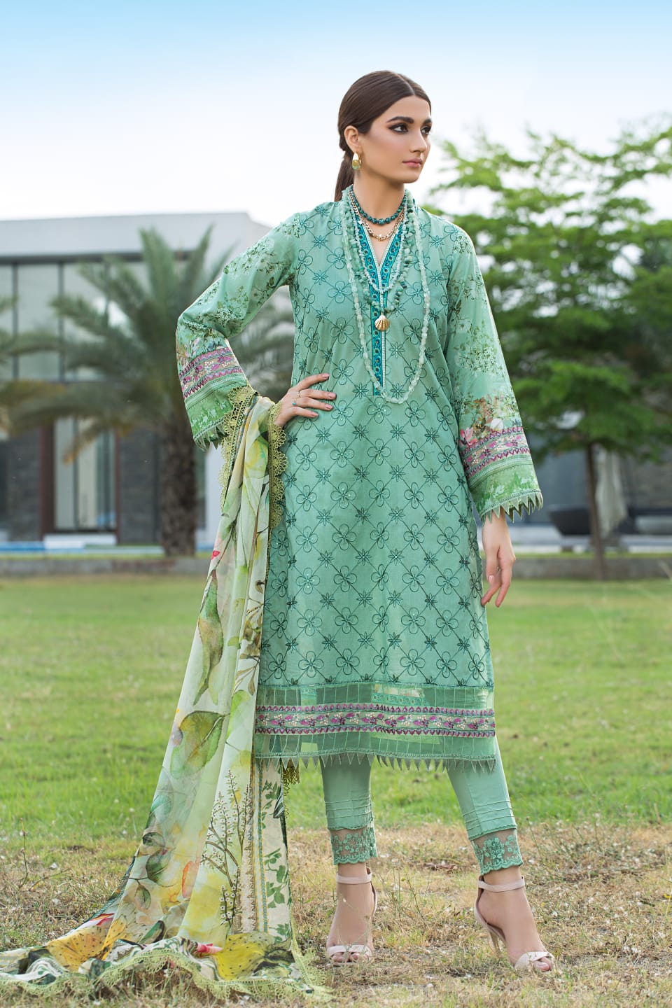 Noorjahan By Mausummery 3pc Embroided Collection Teakwood A