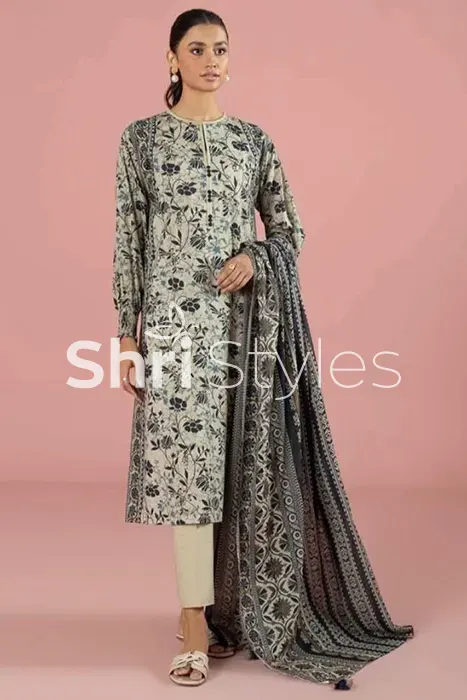 black and white flower printed pakistani suits