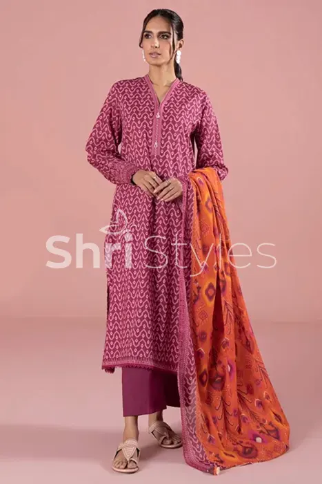 pink color suit with orange duppatta
