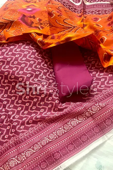 pink color suit with orange duppatta