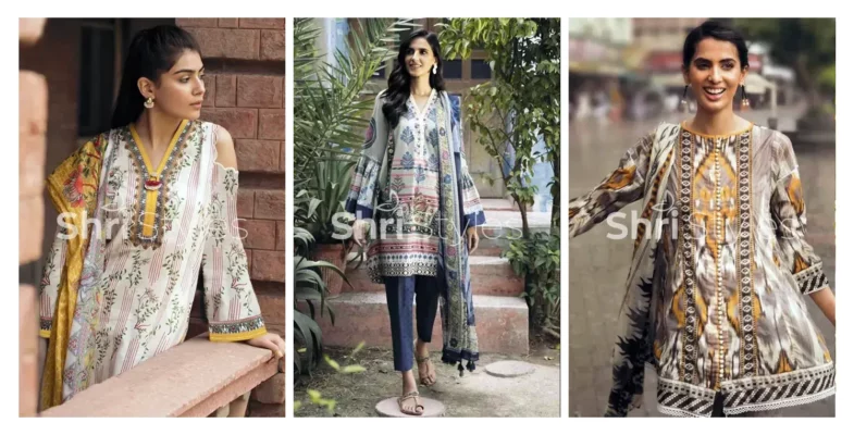 Three women in 3 pc sapphire pakistani day to day suits collection 2023