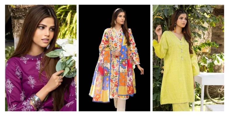 Womens in floral Gul Ahmed Casual Summer Lawn suits 2023