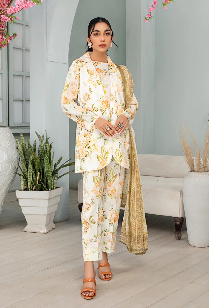 A Cream Colour Printed Suit By Humdum Rang E Bahar