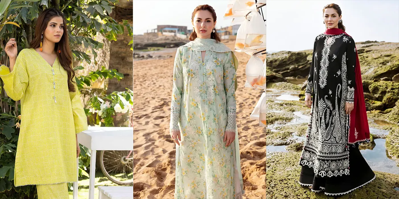 Three women shows vibrant pakistani suits