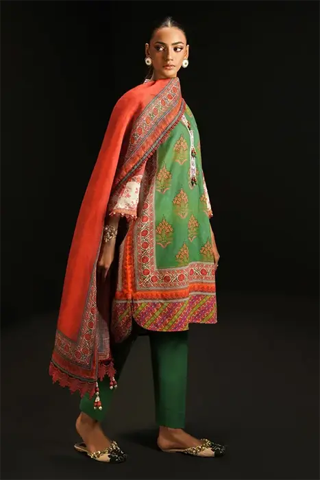 A beautiful Green printed Pakistani Suit by Sana Safinaz
