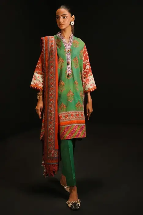 A beautiful Green printed Pakistani Suit by Sana Safinaz
