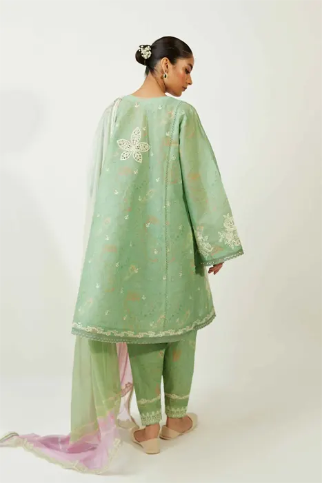 A green Suit by Zara Shahjahan Coco Lawn