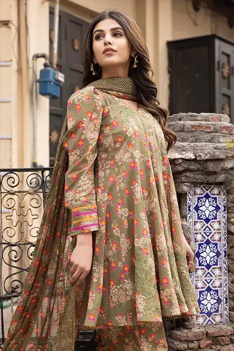 3-Pc Printed Embroidered Lawn Suit,