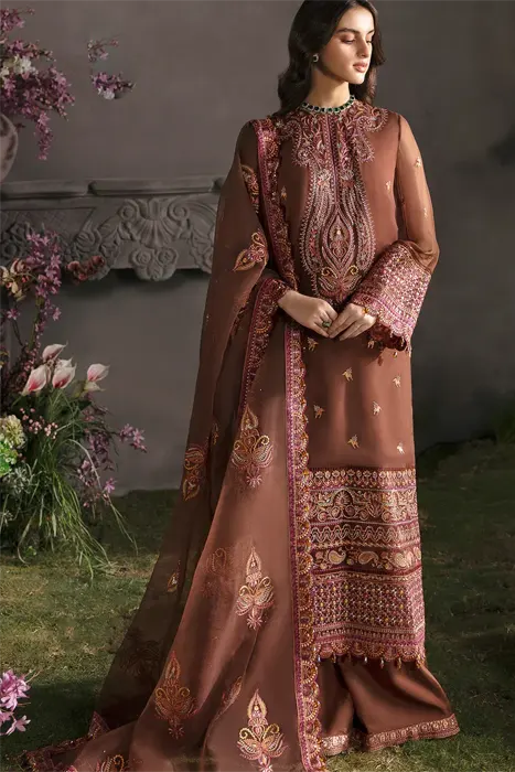 Afrozeh La Fuchsia Luxury Formals Pakistani Suits 23 Mahogany a