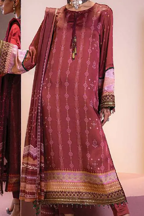 Alkaram Studio - Pakistani Silk Suits - SK-02A-23-MAROON - a