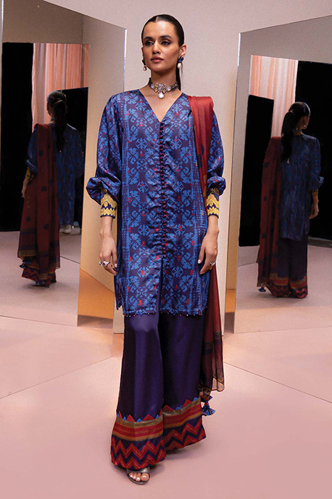 Alkaram Studio - Pakistani Silk Suits - SK-03A-23-NAVY