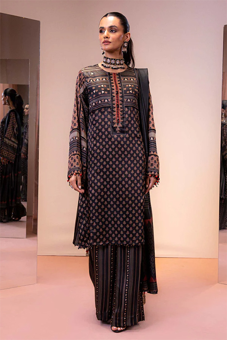 Alkaram Studio - Pakistani Silk Suits - SK 10A 23 BLACK - a
