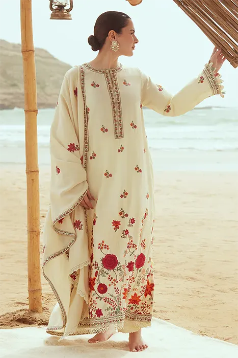 Cross Stitch Cotton Satin Unstitched Pakistani Suits - CREWEL CREAM