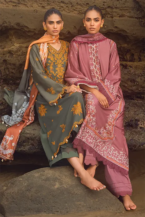 Cross Stitch Cotton Satin Unstitched Pakistani Suits - ELINOR BLAZE d