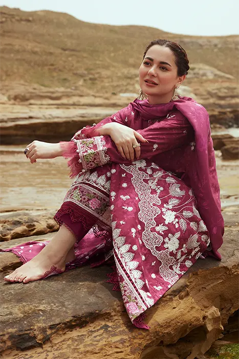 Cross Stitch Cotton Satin Unstitched Pakistani Suits - FUCHSIA FLORET - d