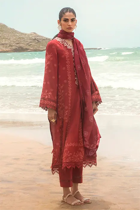 Cross Stitch Cotton Satin Unstitched Pakistani Suits - ROISIN GARNET a