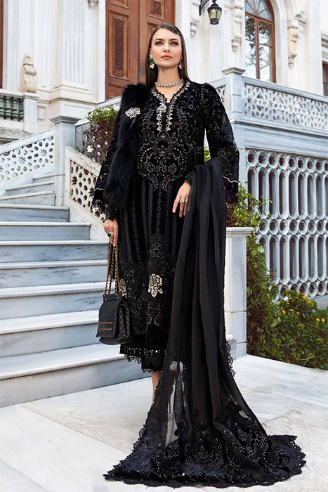 Maria B Linen Winter Pakistani Collection - Black & Gold DL-1111 a