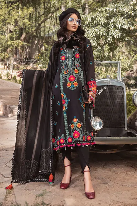 Maria B Linen Winter Pakistani Collection - DL-1007-Black and Pink a