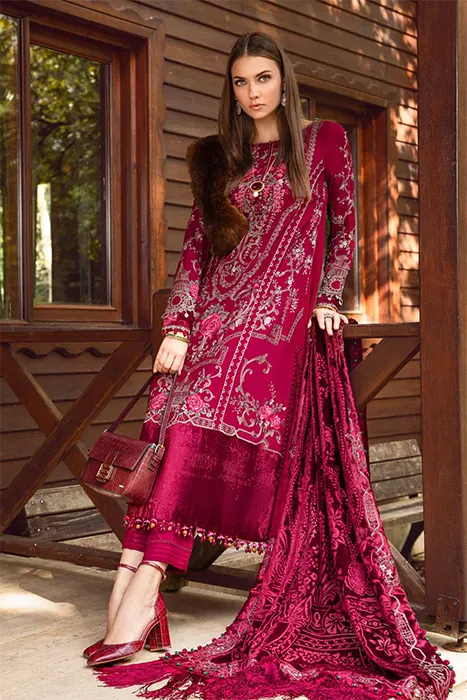 Maria B Linen Winter Pakistani Collection - Deep Pink DL-1112 c