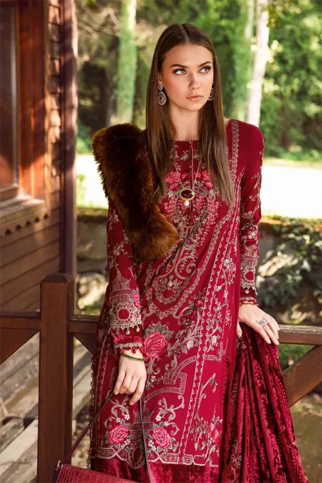 Maria B Linen Winter Pakistani Collection - Deep Pink DL-1112 d