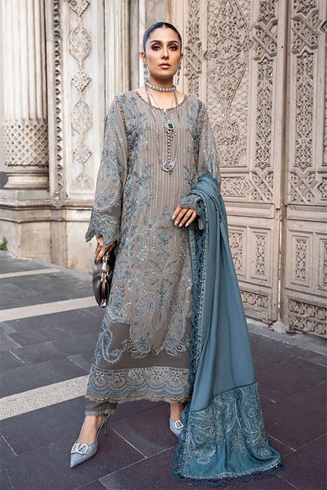 Maria B Linen Winter Pakistani Collection - Grey DL-1104 a