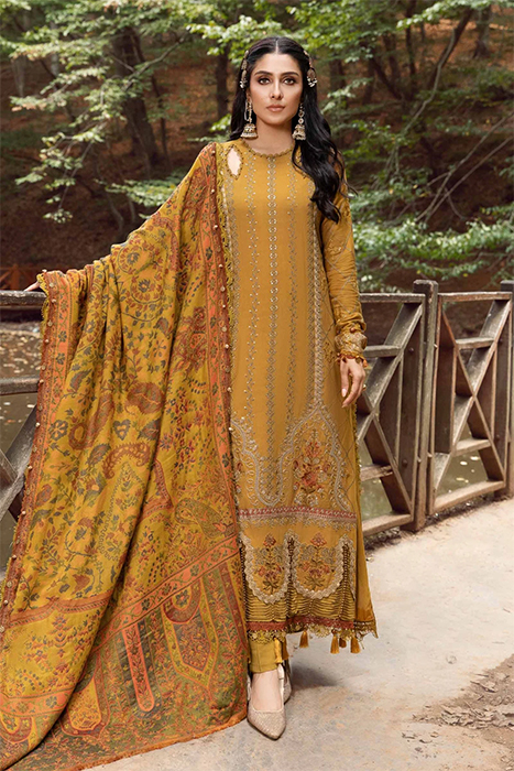 Maria B Linen Winter Pakistani Collection - Mustard DL-1110 a