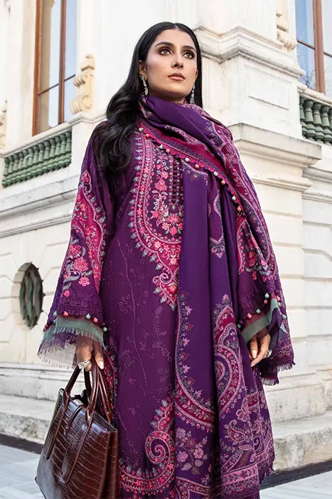 Maria B Linen Winter Pakistani Collection - Purple DL-1108 d