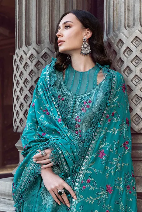Maria B Linen Winter Pakistani Collection - Teal DL-1105 b