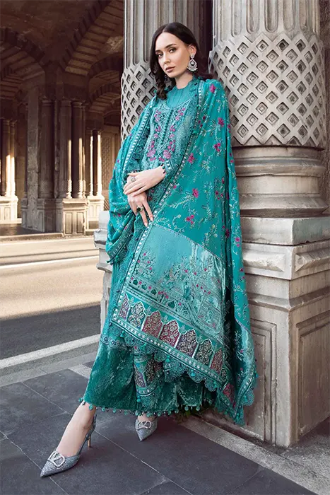 Maria B Linen Winter Pakistani Collection - Teal DL-1105 d