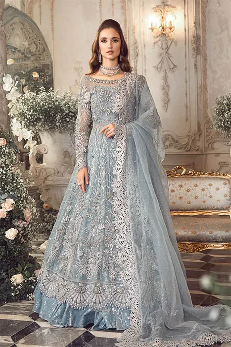 Maria B Unstitched Mbroidered Pakistani Suit - Ice Blue BD-2702 a