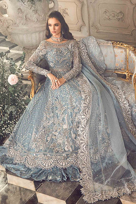 Maria B Unstitched Mbroidered Pakistani Suit - Ice Blue BD-2702 c