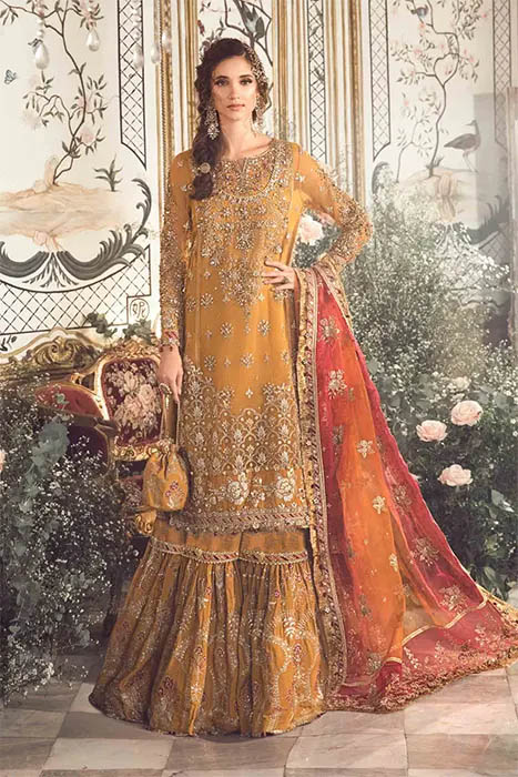 Maria B Unstitched Mbroidered Pakistani Suit - Mustard BD-2707 a