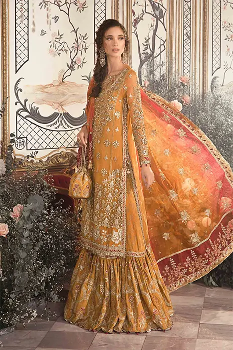 Maria B Unstitched Mbroidered Pakistani Suit - Mustard BD-2707 c