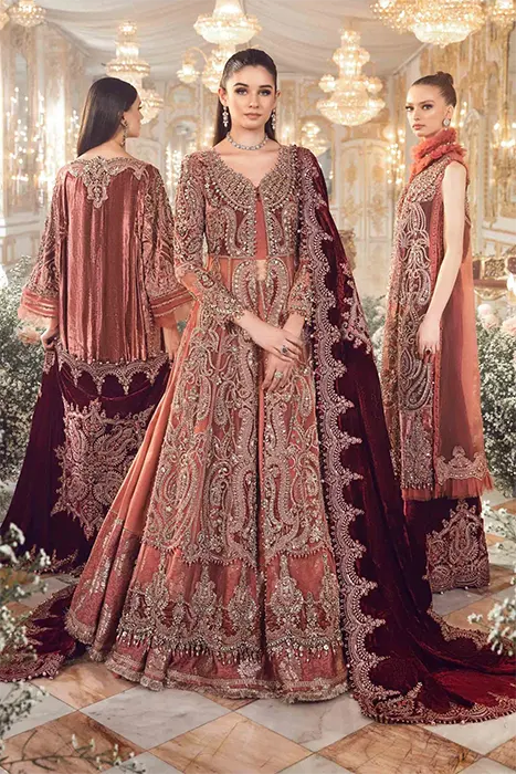 Maria B Unstitched Mbroidered Pakistani Suit - Salmon Pink BD-2701 b