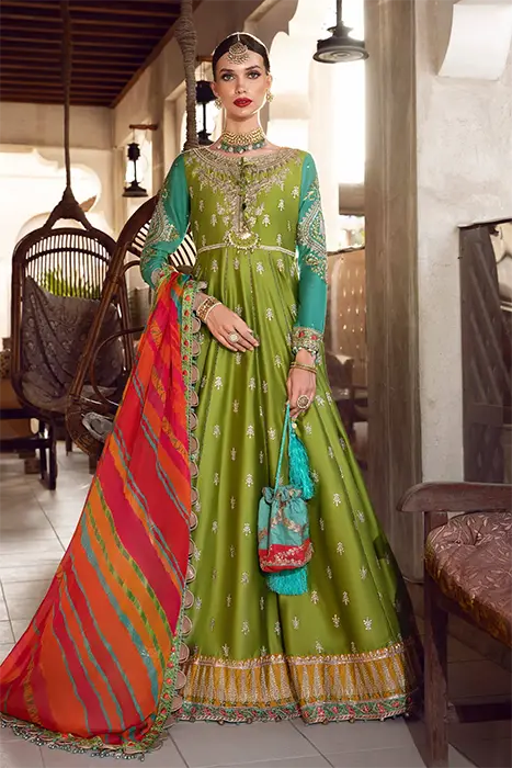 Maria-B-Sateen-Collection-2022-CST-502-Green and Ferozi