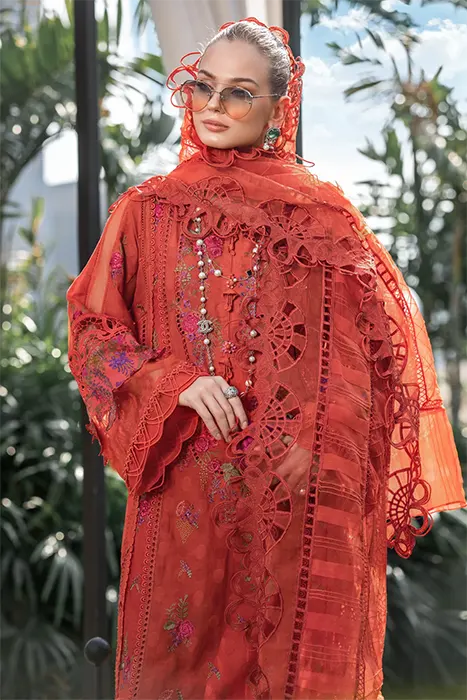Maria B Pakistani Lawn Suits 2023 | EL-23-03- Orange| Shristyles